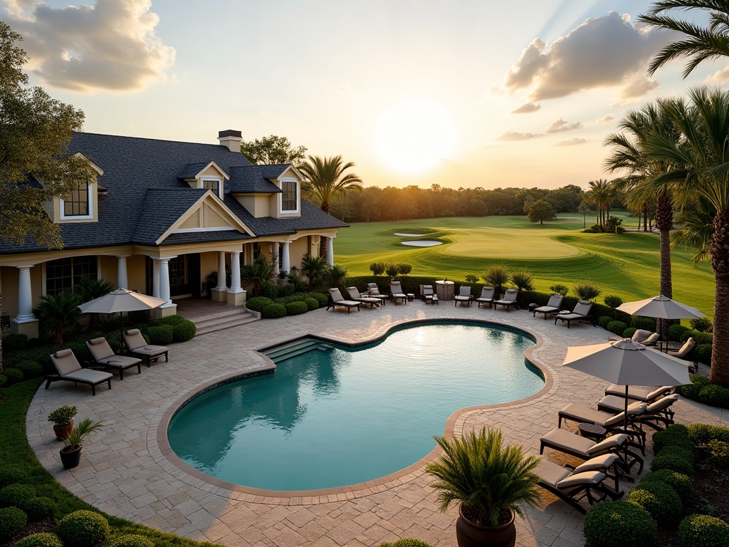 Resort style clubhouse and pool overlooking the golf course at Stonebriar in Frisco, Texas