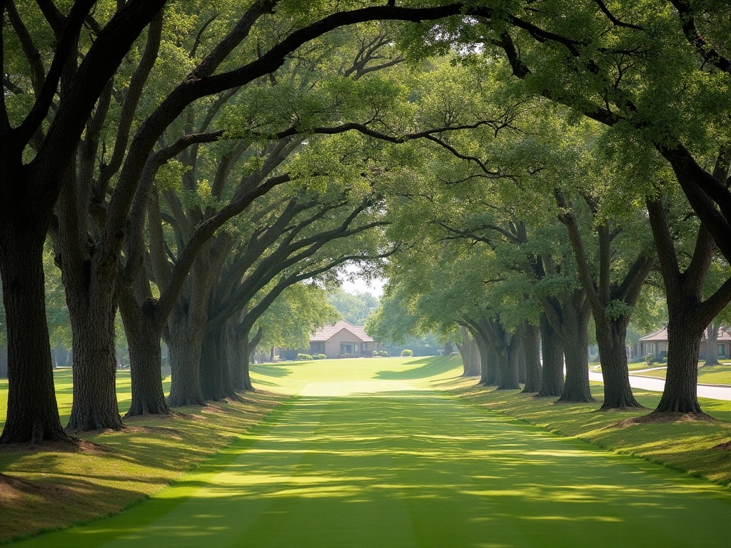 Mature tree lined fairway with established homes at Gleneagles in Plano, Texas