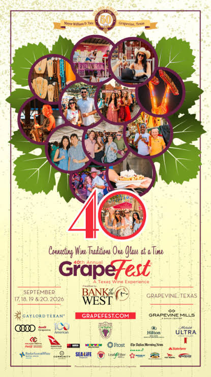 40th Annual GrapeFest poster, September 17-20 2026, Grapevine Texas