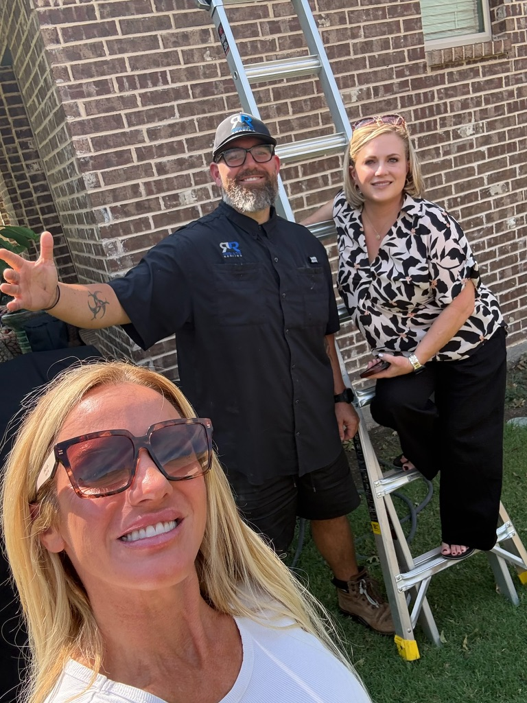 Jennifer Holland with Carmon and Kristi from Results Roofing during a roof inspection